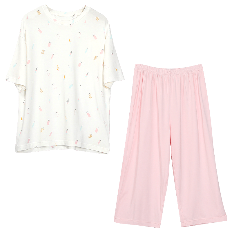 Hodohome Children's Pajamas for Girls, Modal Cool-Touch Home Wear, Girls' Short-Sleeve Round Neck Air Conditioning Suit Set 234 120