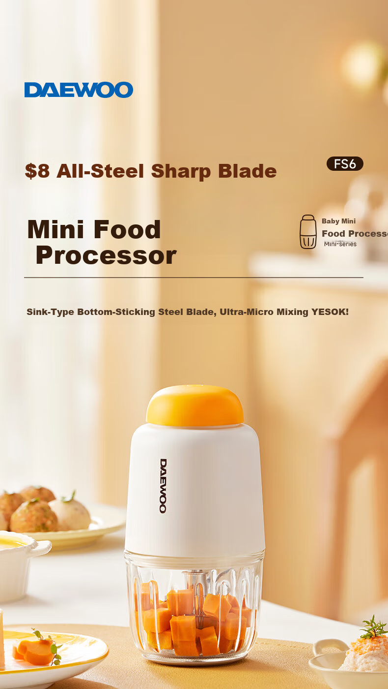 DAEWOO Baby Food Processor, Multifunctional Infant Grinder, Meat Mincer, Puree Maker, Automatic, 8 Blades, Dual Cups, Dual Blades 1