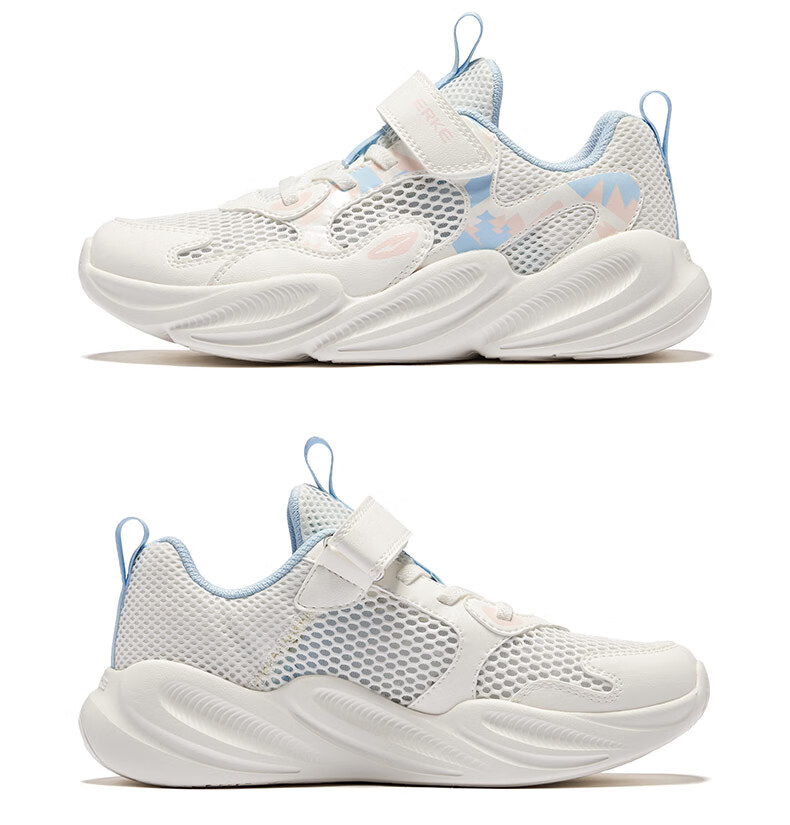 ERKE Children's Shoes, Boys And Girls Big Kids Sports Shoes, Children's Summer Breathable Running Shoes, Micro-Crystal White/light Oxygen Blue, Size 36 51