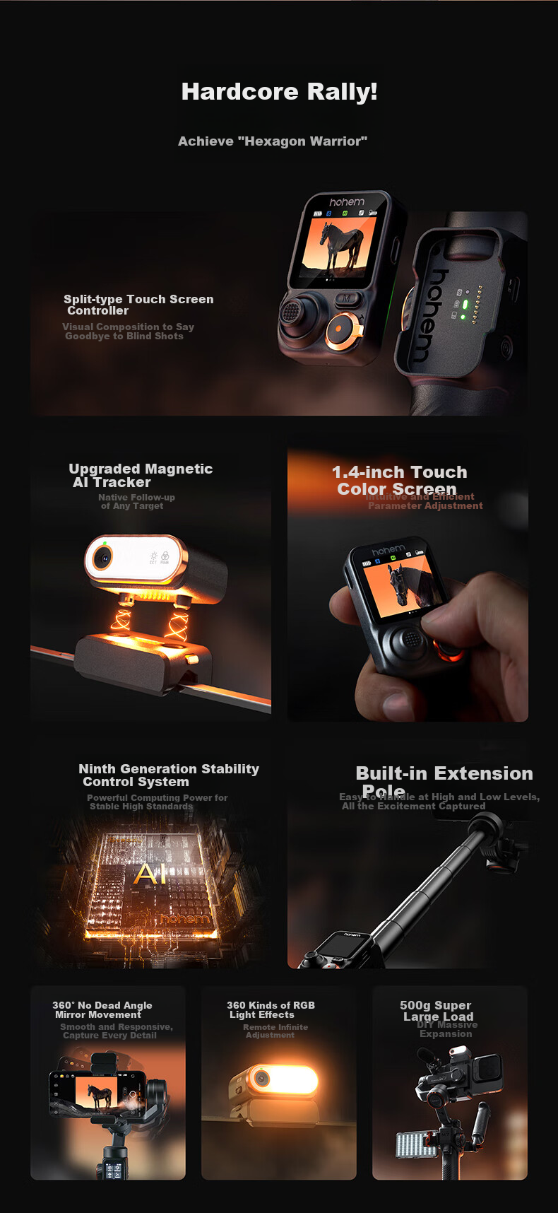 Hohem [Professional Grade | 9th Generation Stabilization] M7 Smartphone Stabilizer, Intelligent AI Precise Tracking, 360° Follow-Up, Orthogonal Three-Axis Anti-Shake Gimbal, Selfie Stick, Live Streaming And Vlog Tool 4