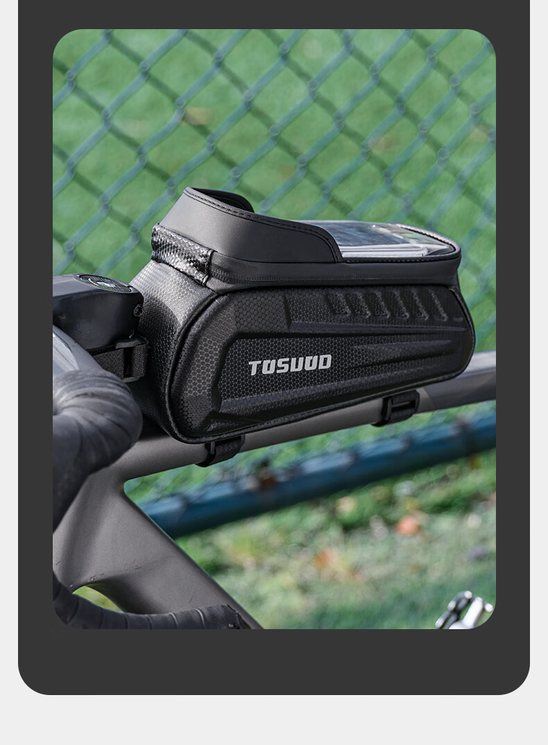 TOSUOD Bicycle Hard Shell Front Tube Bag Mountain Bike Phone Tool Storage Bag Riding Gear Black 10
