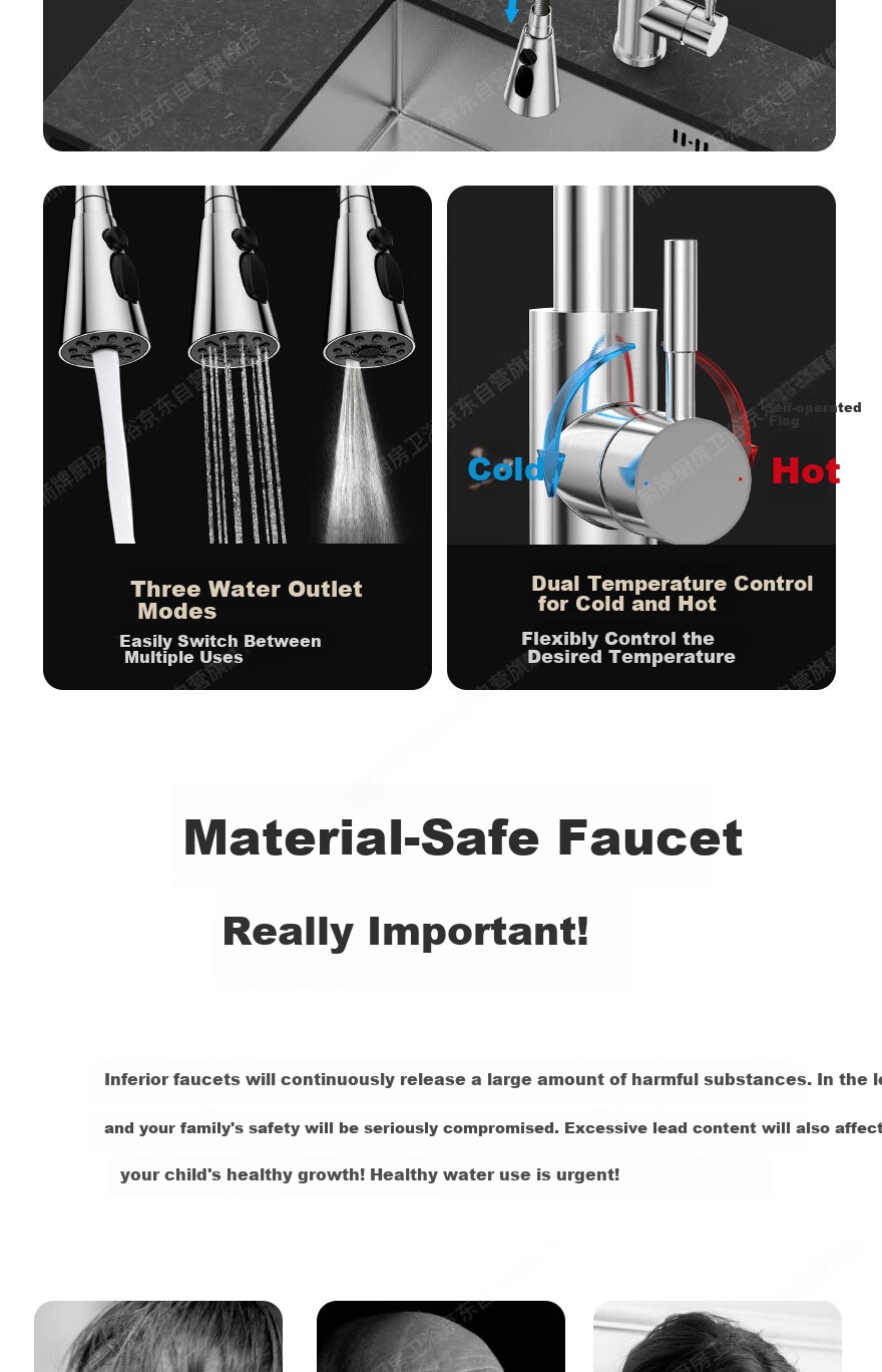 ARROW Kitchen Faucet 3-Function Pull-Out 304 Stainless Steel 360° Swivel Gunmetal Gray 3