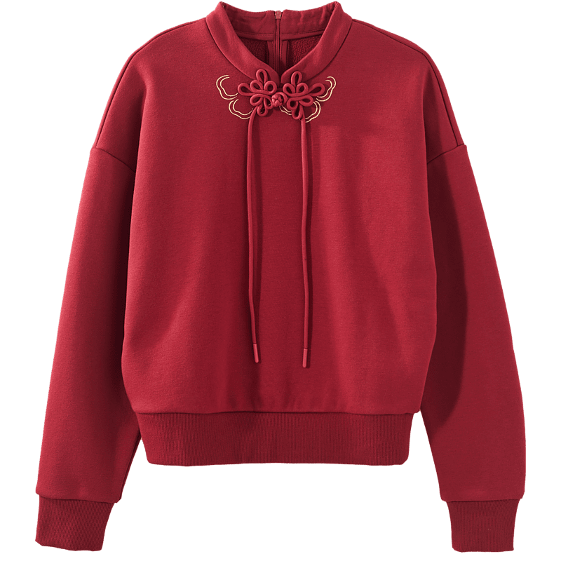 Dme [National Style New Chinese] Spring And Autumn Retro Stand Collar Exquisite Iron-On Disc Button Comfortable Air Layer Sweatshirt Women's Top
