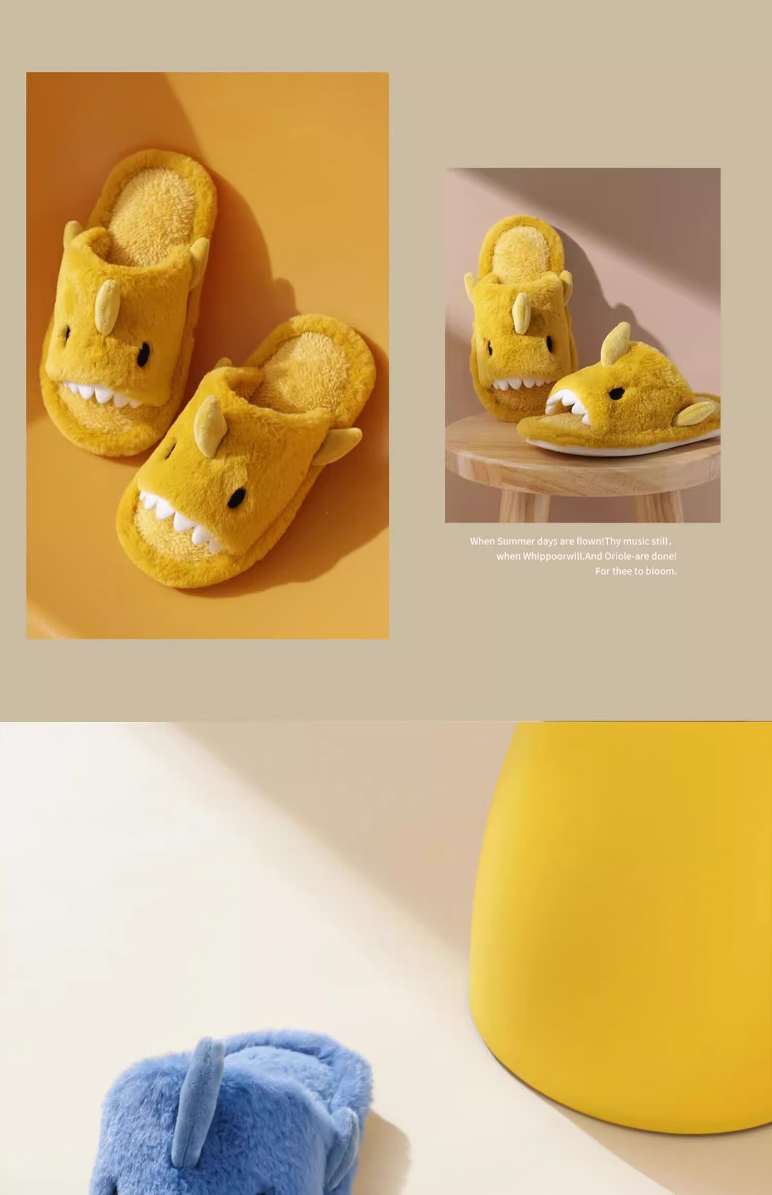 Bambi Children's Slippers Autumn Winter Indoor Home Warm Non-slip Boys Large Kids Plush Cotton Shoes Dark Yellow Size 37-38 5