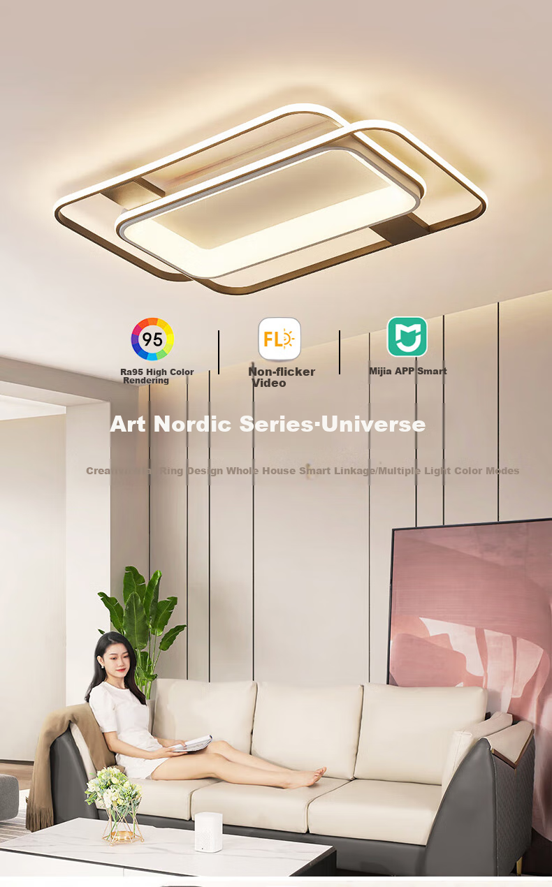 NVC LED Ceiling Light Modern Nordic Minimalist Bedroom Ceiling Lamp Study Dining Room Lighting Three-Level Dimming 24W 1