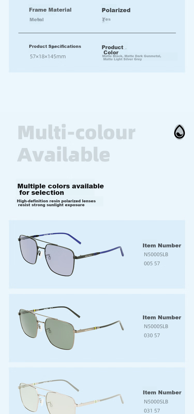 NAUTICA Polarized Aviator Trendy Fashion Men's Driving Sunglasses N5000SLB 005-Blue Purple 6