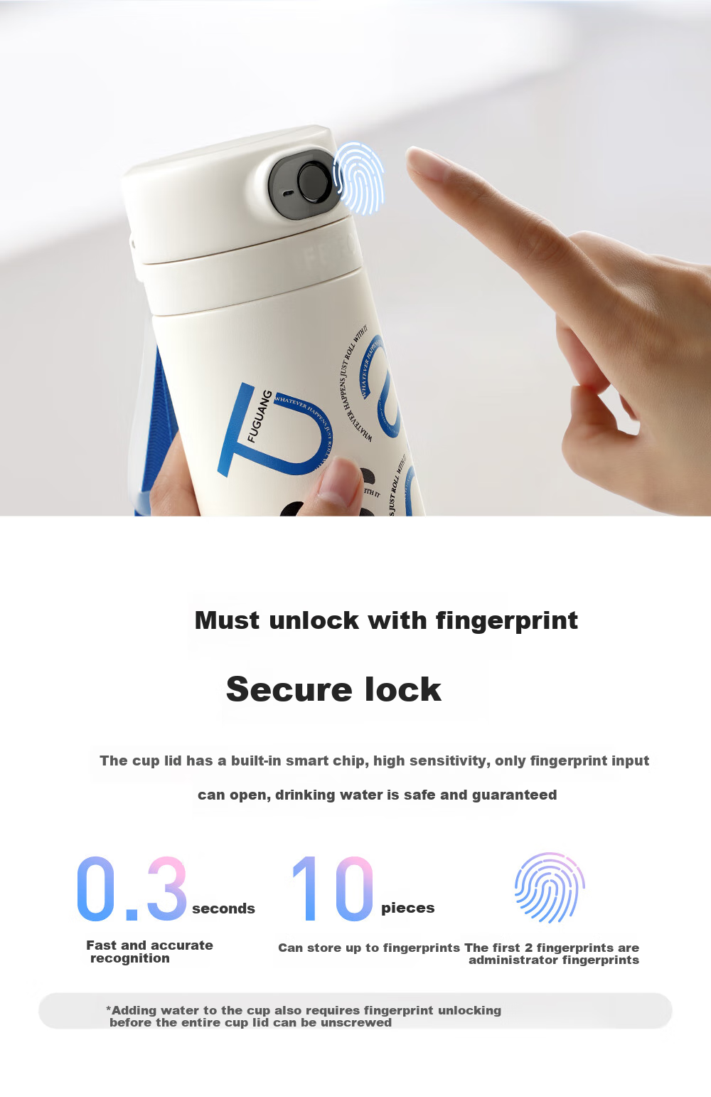 FGA Fuguang Intelligent Fingerprint Unlock Password Children's Insulated Cup, Boys And Girls Elementary School Students Straw Water Bottle, Holiday Gift, Blue 4