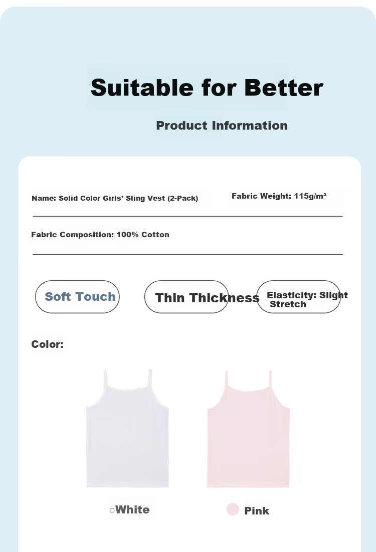 Dingguagua Girls' Camisole, Children's Cotton Tank Top, Baby Development Period Girls' Breathable All-Cotton Undershirt, 2-Pack, Size 160 7