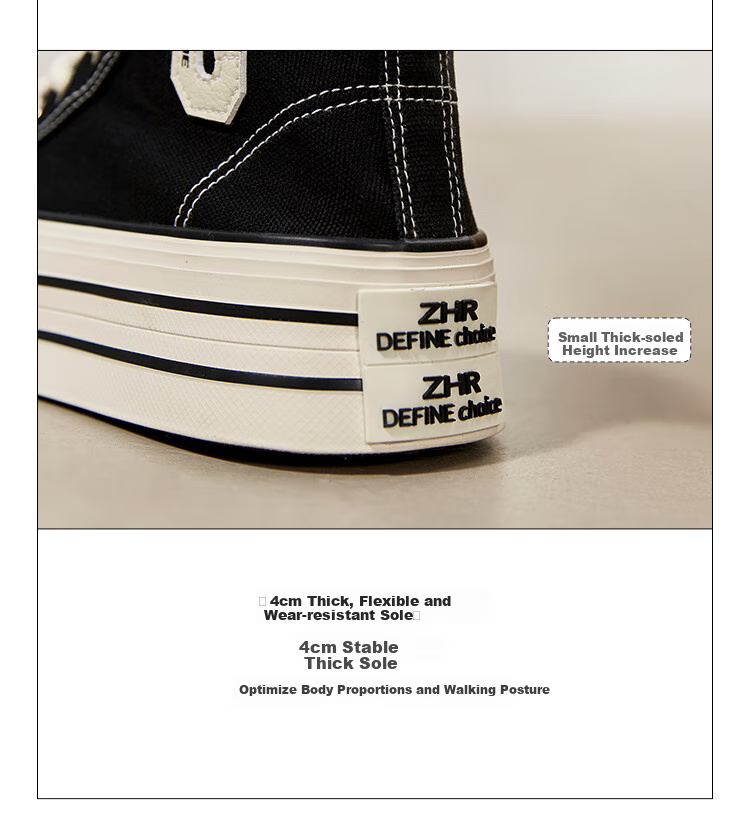 ZHR Canvas Shoes for Women, Classic Thick-Soled High-Top Casual Shoes, Lightweight Breathable Round-Toe Women's Shoes, CS32, Black, Size 37 7