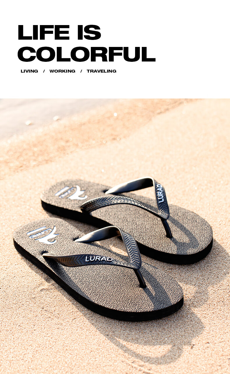 LURAD Men's Flip-Flops, Summer Sandals, Trendy And Simple, Black Beach Slippers for Outdoor Wear, Black, Size 41-42 1