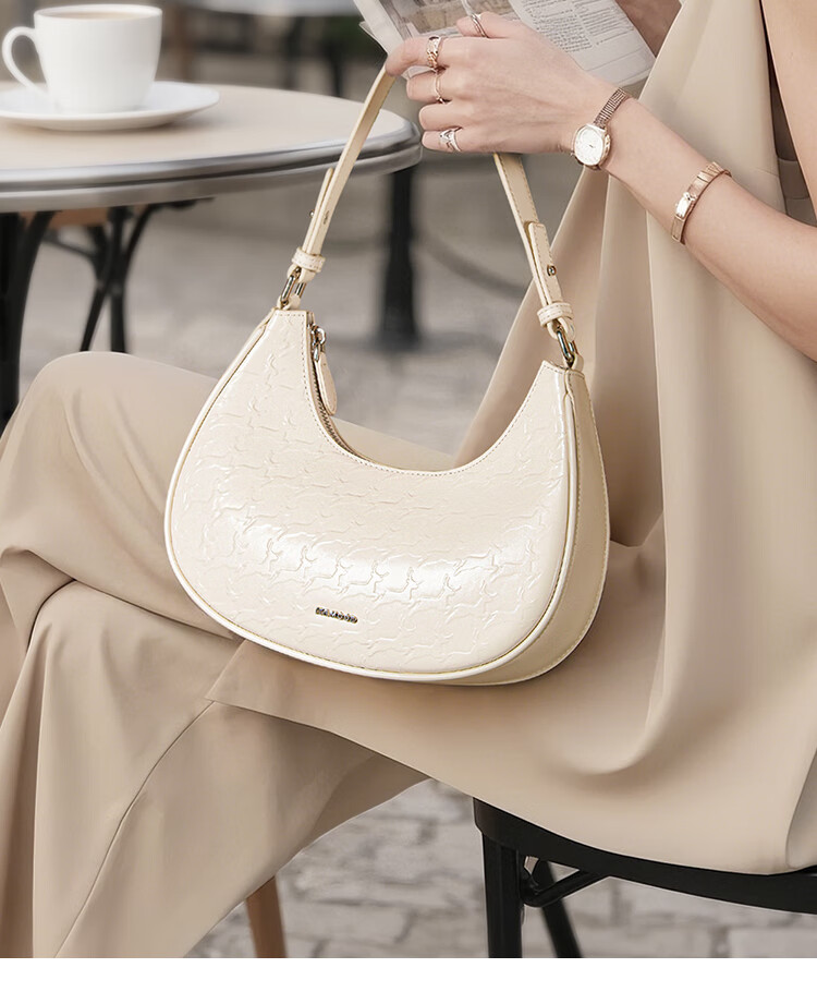Miaodi 2026 Cowhide Embossed Underarm Baguette Crescent Elegant Workplace Commuter Handbag Crossbody Bag Birthday Gift 8