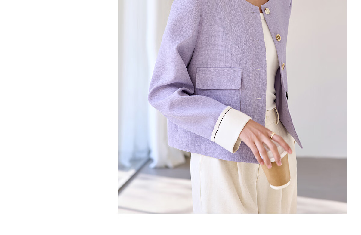 Chushen Women's Short Jacket for Spring And Autumn, Gentle Purple Elegant Chanel-Style Short H-Type Casual Coat for Petite Women S51D035 11
