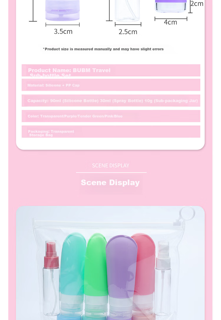 BUBM Travel Dispenser Bottle Set, Portable Squeeze Spray Bottles, Shampoo And Shower Gel Squeeze Bottles, Soft Tube Lotion Bottles, Cosmetic Sample Bottles 10