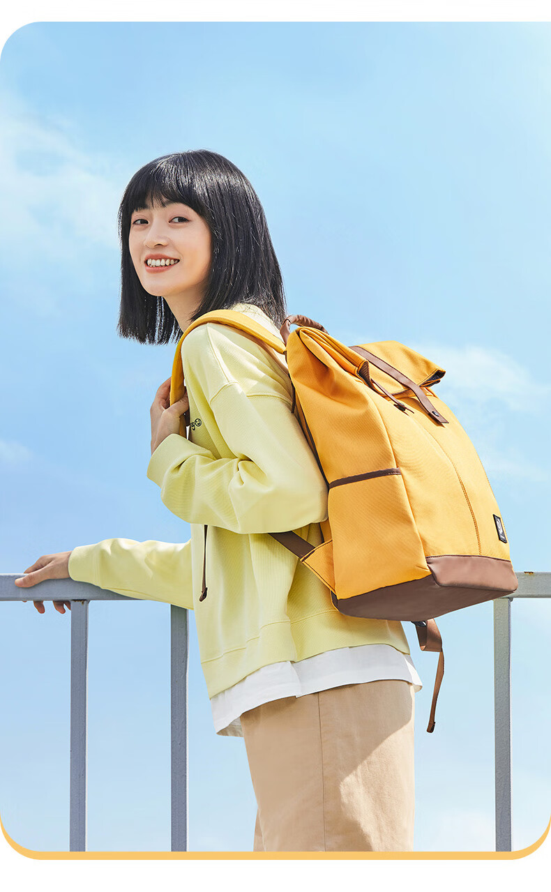 90Fen Backpack for Men And Women, Casual Sports Travel Bag with Large Capacity, Student Schoolbag, Yellow 4