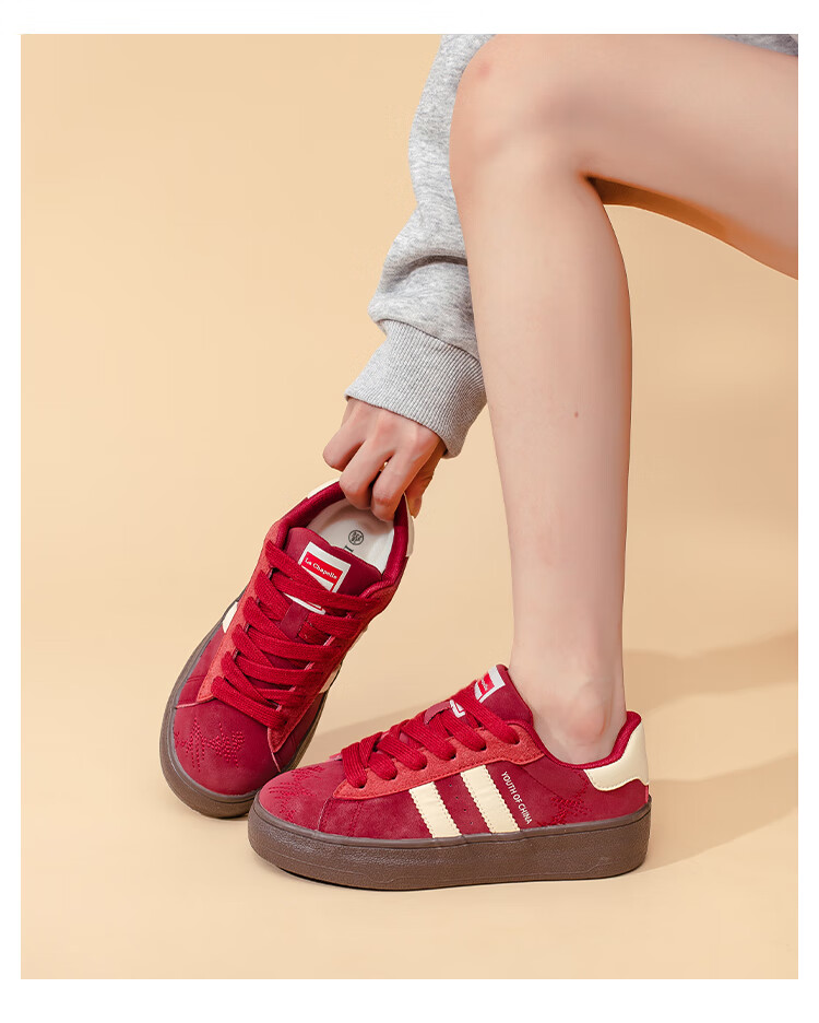 La Chapelle Women's Thick-Soled Casual Retro Low-Top Sneakers - YB002 Encore Red Size 40 32