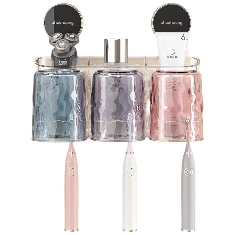 Jialifang Suction Cup Toothbrush Holder, No Drilling Required, Mouthwash Cup, Toothbrush Cup, Wall-Mounted Bathroom Storage Rack
