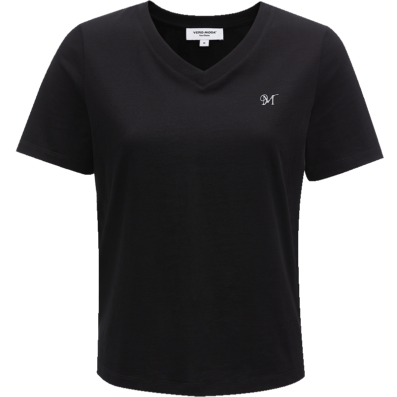 VEROMODA Women's T-Shirt, New Spring 2025 Style, Solid Color V-Neck with Letter Print, Basic T-Shirt, Comfortable And Versatile