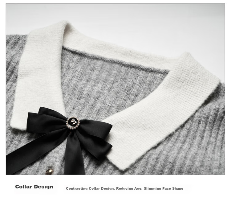 Olrain Eurielle Lapel Bow Sweater Women's Autumn Pullover Top Gray (Second Batch) XL 31