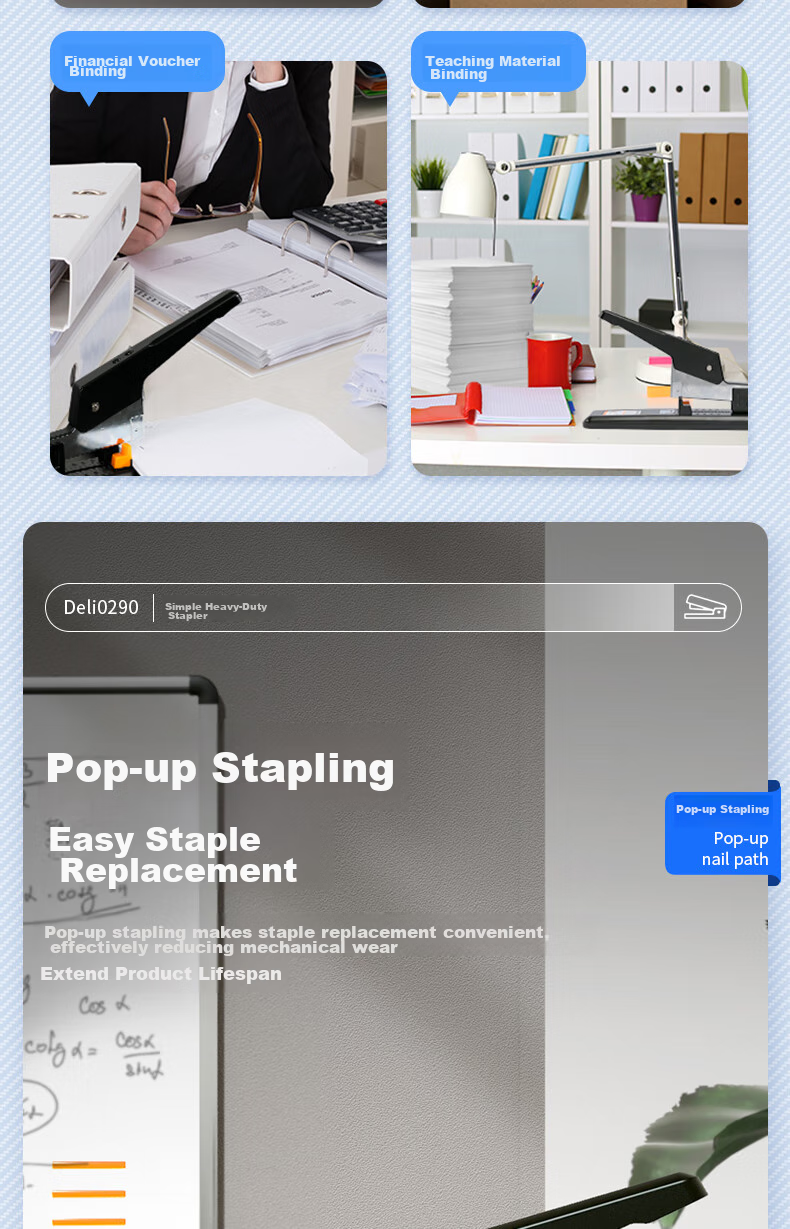 Deli [Super Popular] 100-Page Simple Heavy-Duty Stapler, Large Thick Heavy-Duty Stapler, Pop-Up Structure, Black 0290 6