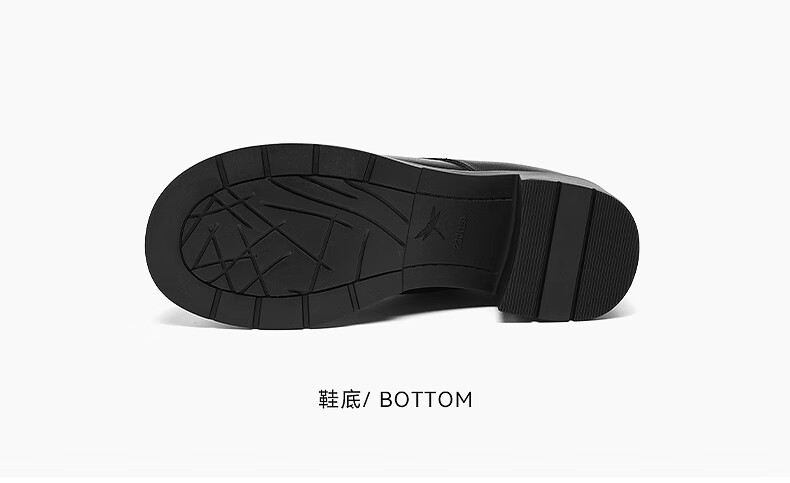 Red Dragonfly Women's Single Shoes First Layer Cowhide Small Leather Shoes British Casual Commuter Chunky Heel WLB152881 Black Size 39 9