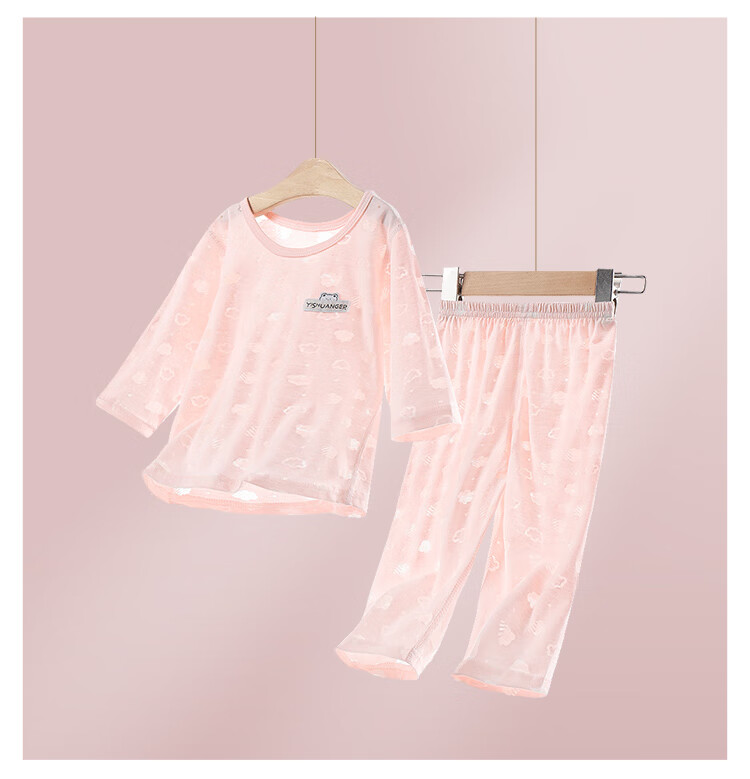 YISHUANGER Kids Homewear Set Summer Thin Long Sleeve Pajamas Boys Girls Baby Air Conditioning Clothes Pink Size 73 14