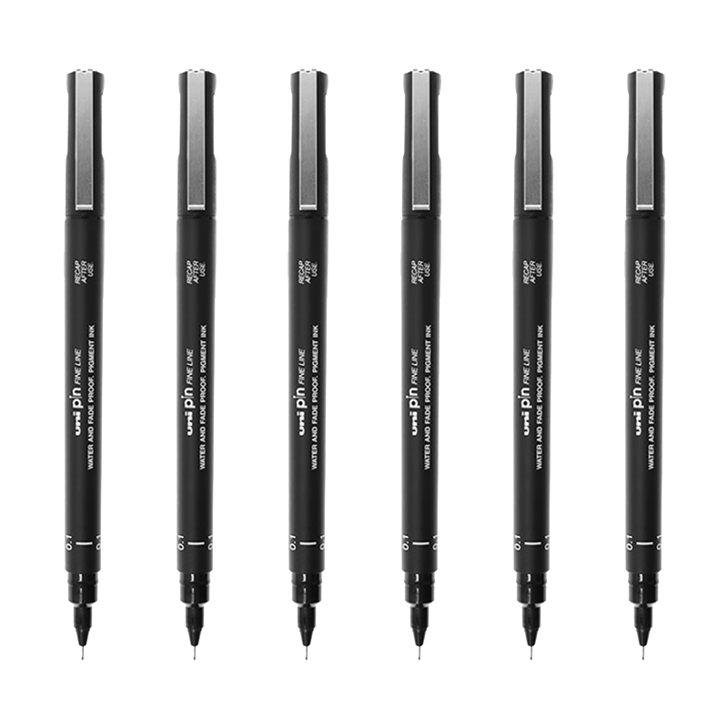 Uni Mitsubishi 0.1mm Water-Based Technical Drawing Pen PIN-200 Art Design Outlining Pen 6-Pack