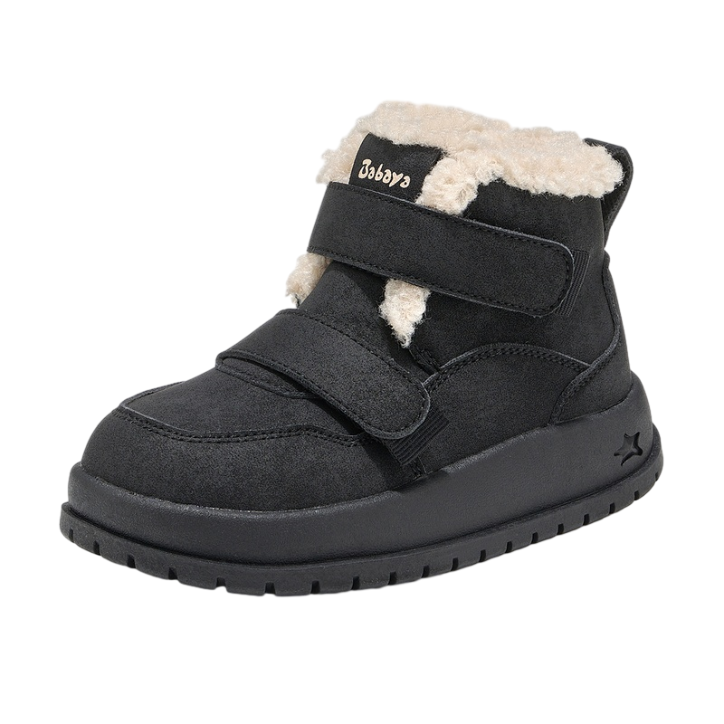 Baba Duck Kids Winter Cotton Shoes Unisex Children Fleece-lined Fashionable Versatile Boots XD-YS50710 Black Size 32