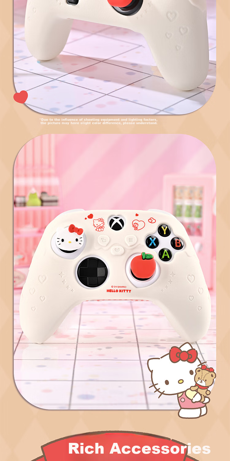 Jixiang Switch PRO Controller Protective Case, Hello Kitty NS PRO Silicone Cover + Joystick Cap, Non-Slip And Sweat-Resistant Soft Shell, Cute Cartoon Design, Game Console Accessory 3