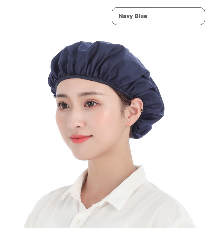 Pinzhide PTH020 Women's Work Cap, Workshop Factory Dust-Proof Breathable Hooded Elastic Hygiene Catering Chef Hat, Washable Cotton, Navy Blue, 2-Pack 1