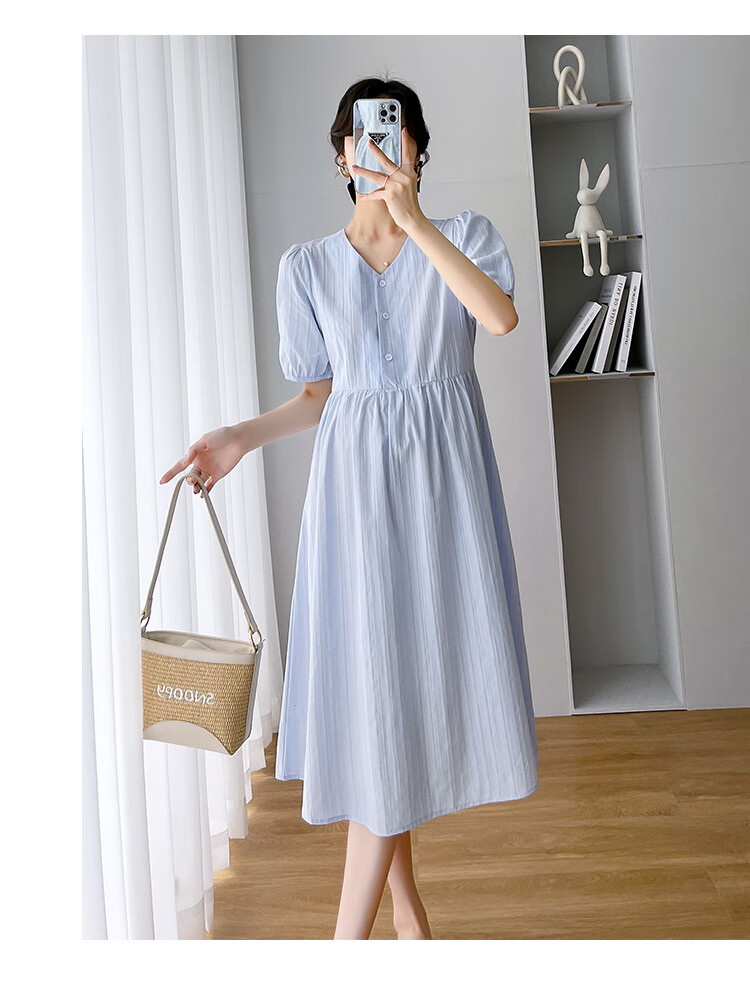 JOYNCLEON Maternity Summer Loose Dress Long Dress Petite Maternity Thin Nursing Blue XXL Jly156270 12