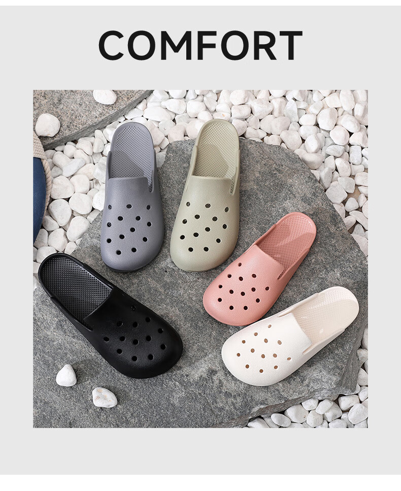 GUOLUOFEI Mule Perforated Shoes for Men And Women, Summer Outdoor Slippers, Non-Slip Waterproof Beach Sandals to Match Skirts, Gray, Size 43-44 7