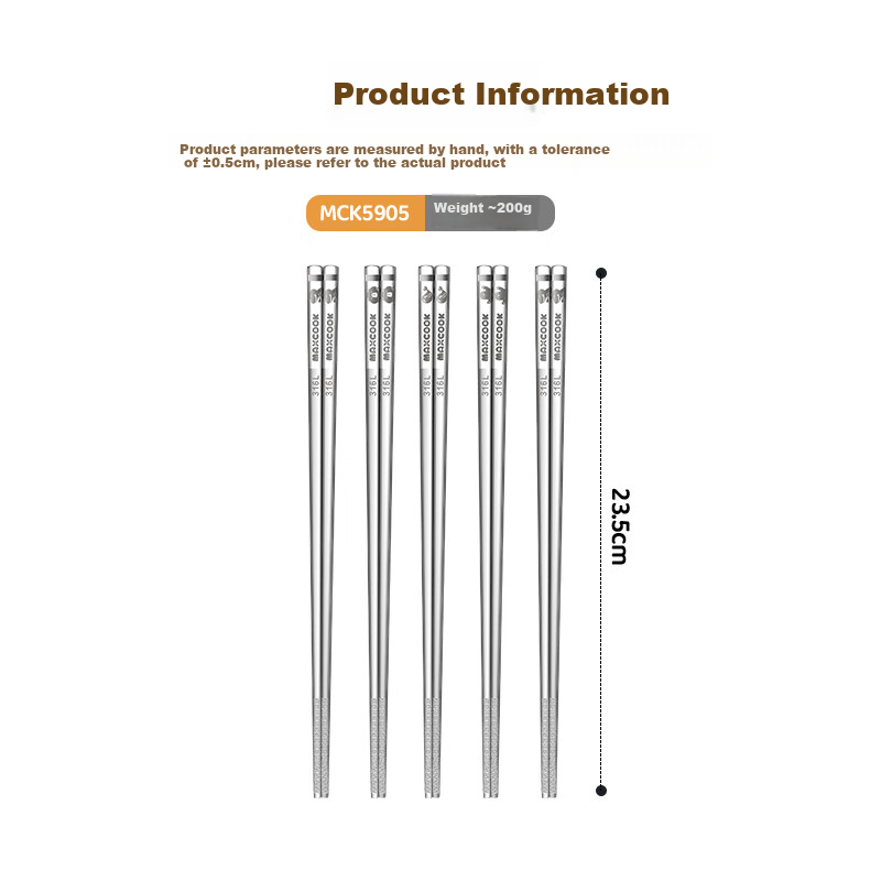 MAXCOOK 316L Stainless Steel Chopsticks, 5 Pairs Cartoon Divided Chopsticks, Color-Coded Chopsticks for Home Creative Tableware Set MCK5905