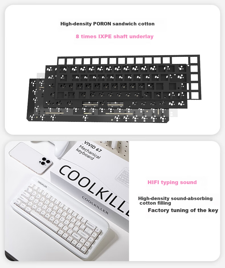 CoolKiller VIVID67 Custom Mechanical Keyboard, Aluminum Block, Wireless Bluetooth Tri-Mode Gaming Keyboard, Gift for Girlfriend, Candy Pink 8