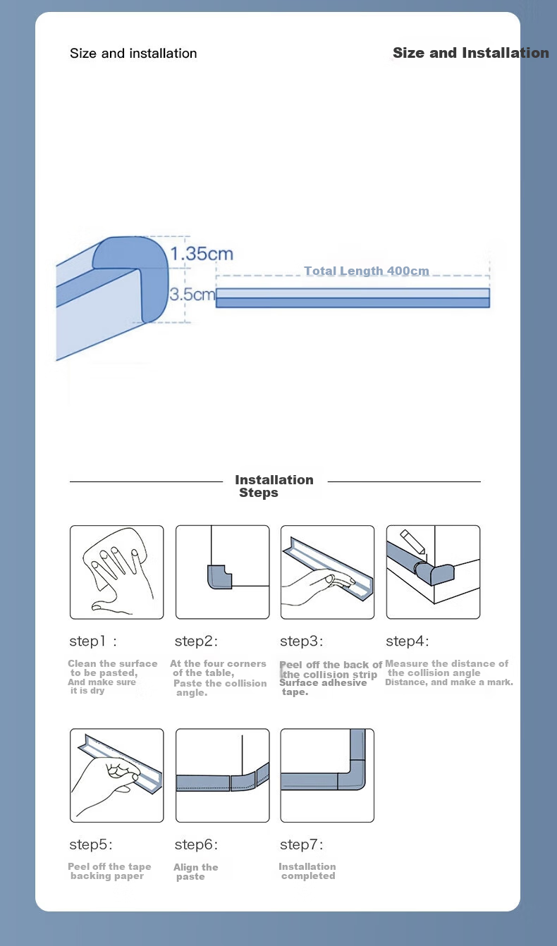 Niubeiliti Anti-Collision Strip, Baby And Child Corner Guard, Table Edge Bumper, Anti-Bump Protection Corner Sticker, Safety Guard Strip, Blue 13
