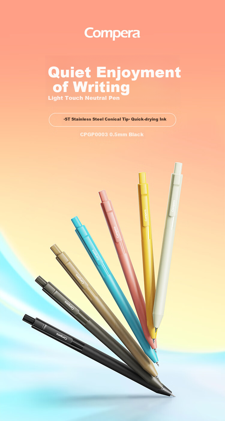 COMIX Quiet Retractable Gel Pen, Brown Barrel, 0.5mm Double Ball ST Tip, Black, 12 Pens/box, CPGP003 1