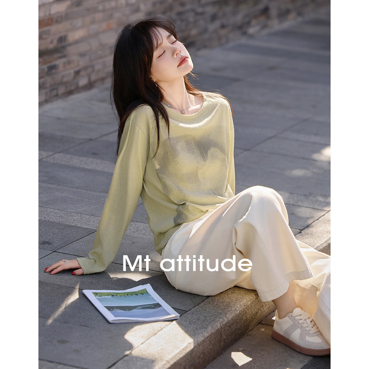 Mt [Japanese Street Style] Spring Lightweight See-Through Large Floral Print Design Long Sleeve T-Shirt, Gray-Gree