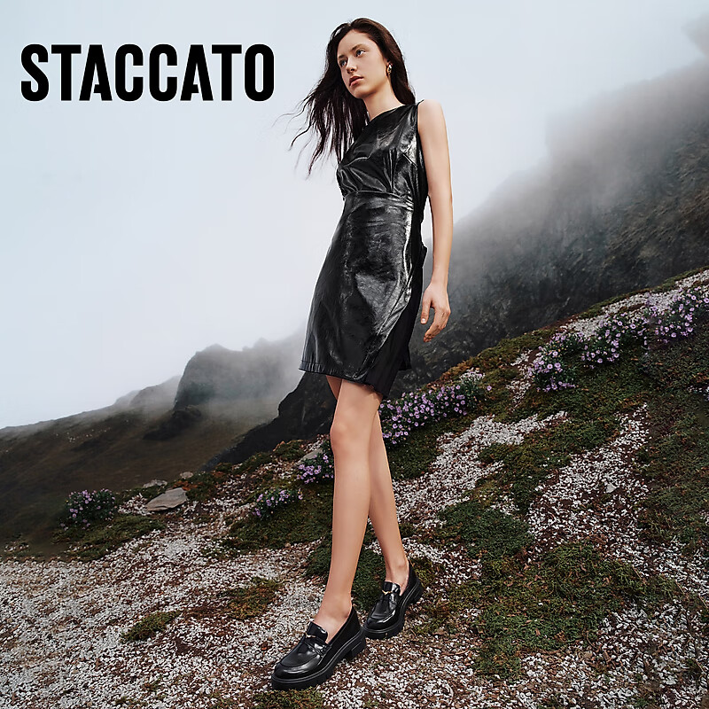 STACCATO Spring Small Gold Heron Jazz Loafers, JK Leather Shoes for Women, EGB03AA5, Cool Black, Size 35