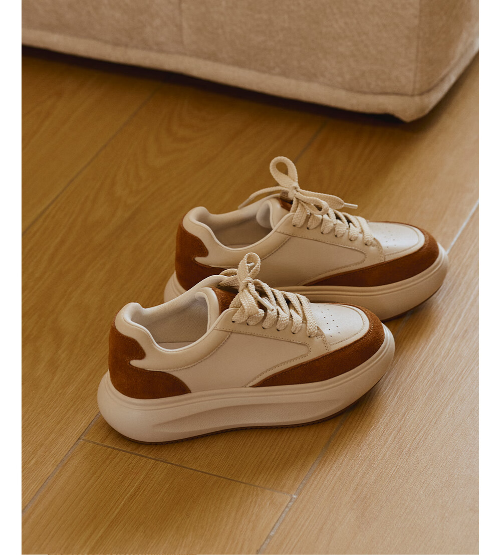 73Hours Zhao Liying Same Style Women's Shoes, Bear Plush Toy, 2025 Autumn New Style, Flat Color-Block Lace-Up Round Toe Casual Shoes 16