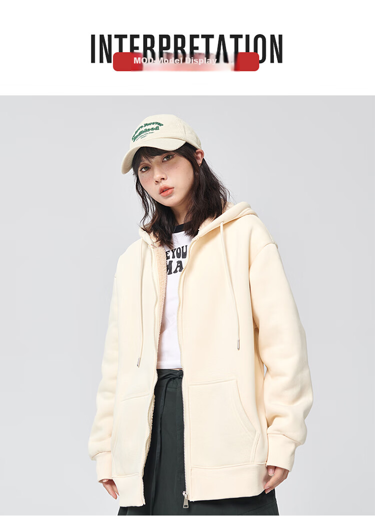 Jeanswest Hooded Sweatshirt for Women, Spring And Summer Zip-Up Cardigan, Loose-Fitting Simple Korean Style Casual Sports Jacket, Milk White, Size M 8
