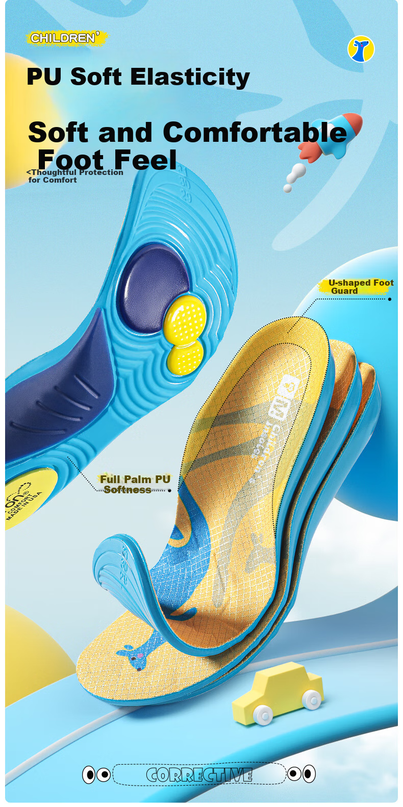 Maigaole Children's Customized Arch Support Insoles, 45° Hardness, for Freestyle Running And Flat Feet, Size 26-28 6