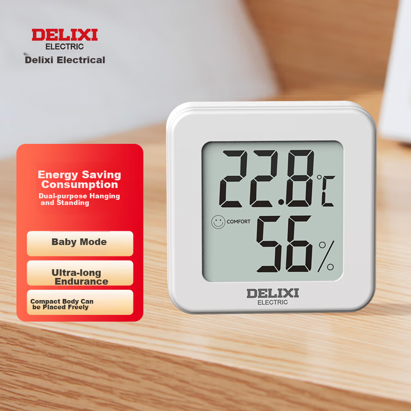 DELIXI ELECTRIC Electronic Thermometer And Hygrometer, Small Beige, Car-Mounted Smart Home Device, High-Precision Temperature Wall-Mounted Thermometer And Hygrometer for Car Interior Use