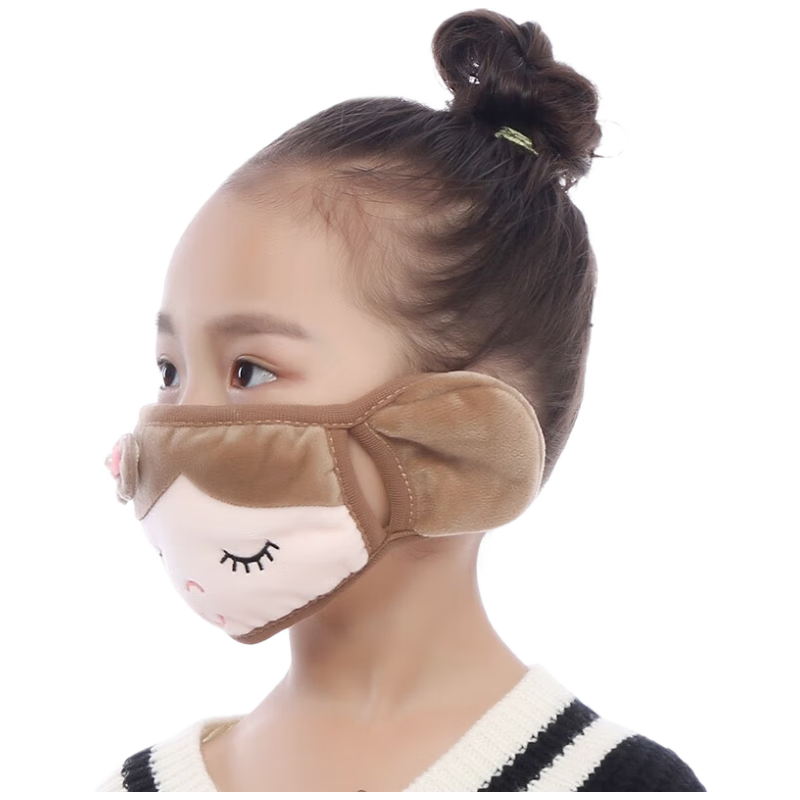 Adandyish Coffee-Colored Ear-Loop Face Mask for Children, Autumn And Winter Windproof Warm Cycling Dust-Proof Cold-Resistant Thickened Protective Cover