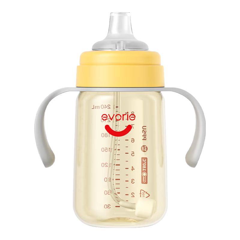 Evorie Baby Nipple Bottle for 6 Months And Above, Wide Neck with Handle And Gravity Ball PPSU Bottle, 240ml Orange