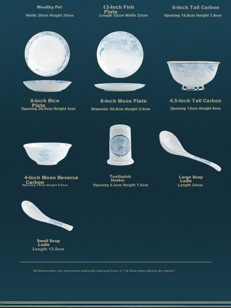 Luowei Jingdezhen Ceramic Dinnerware Set, Housewarming Bowl And Plate Set, Luxury High-End Feel for Home Use, 62-Piece Set 12
