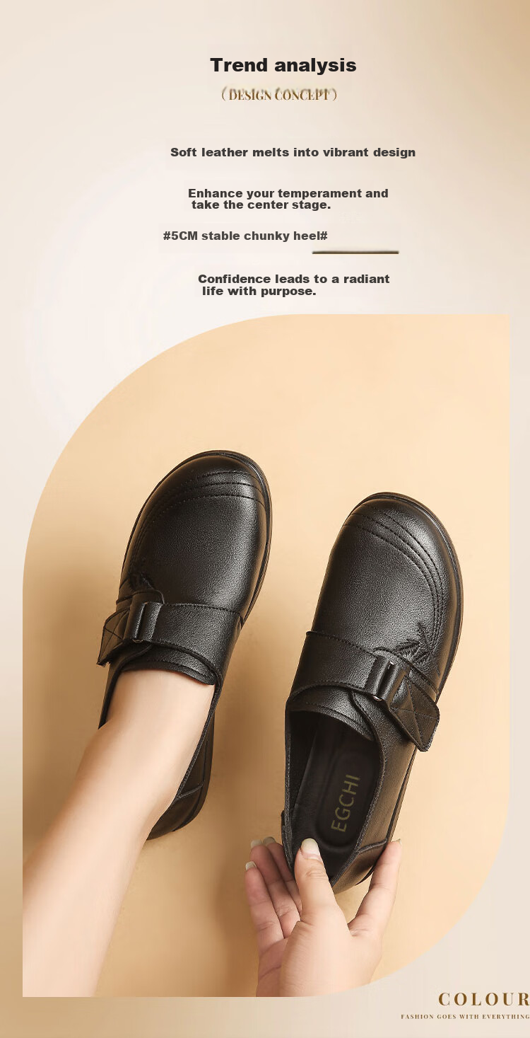 EGCHI Mom Shoes, Casual Top-Grain Leather Soft-Soled Flats, Non-Slip Flat Walking Leather Shoes, H2168, Black, Size 39 3