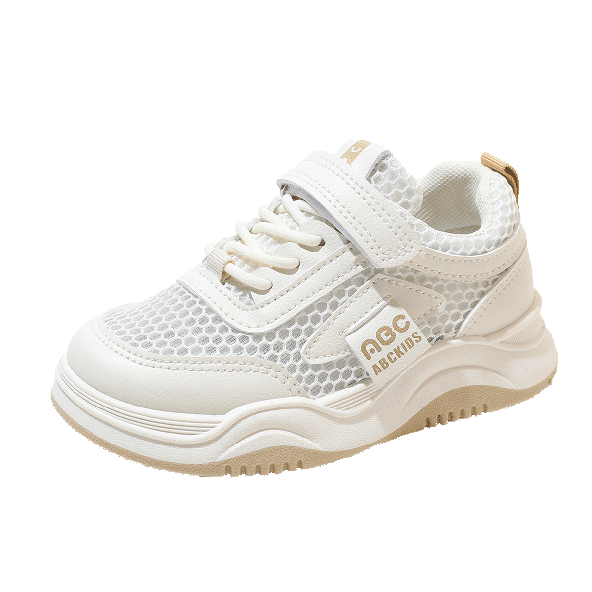 ABC KIDS [Best-Seller Recommendation] Summer Children's Mesh Panel Shoes Breathable White Sneakers Boys Girls Sports Shoes Beige/gold Color Size 36