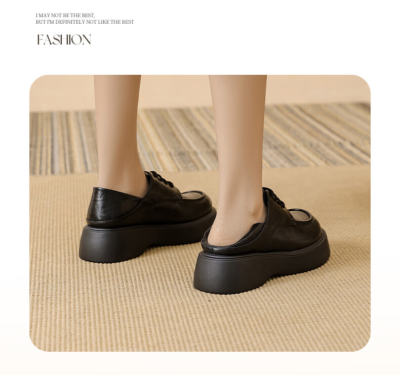 DAPHNE Retro Versatile Comfortable Spring And Autumn British Style Black Lace-Up Shoes Thick-Soled Heightening Loafers, Black, Size 36 3