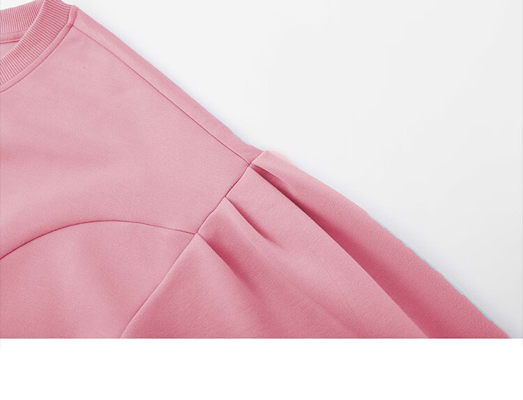 Dme [Raspberry Pink Short Puff Sleeve] Autumn Round Neck Drop Shoulder Puff Sleeve Plus Size Split Design Sweatshirt 17