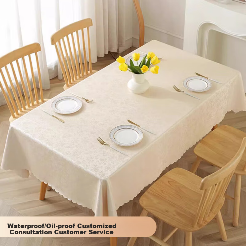 Ali Dining Table Cloth, Waterproof And Oil-Proof PU Table Cover, Customizable Table Mat, Coffee Table Cloth, Rose Champagne Beige, 140*160cm
