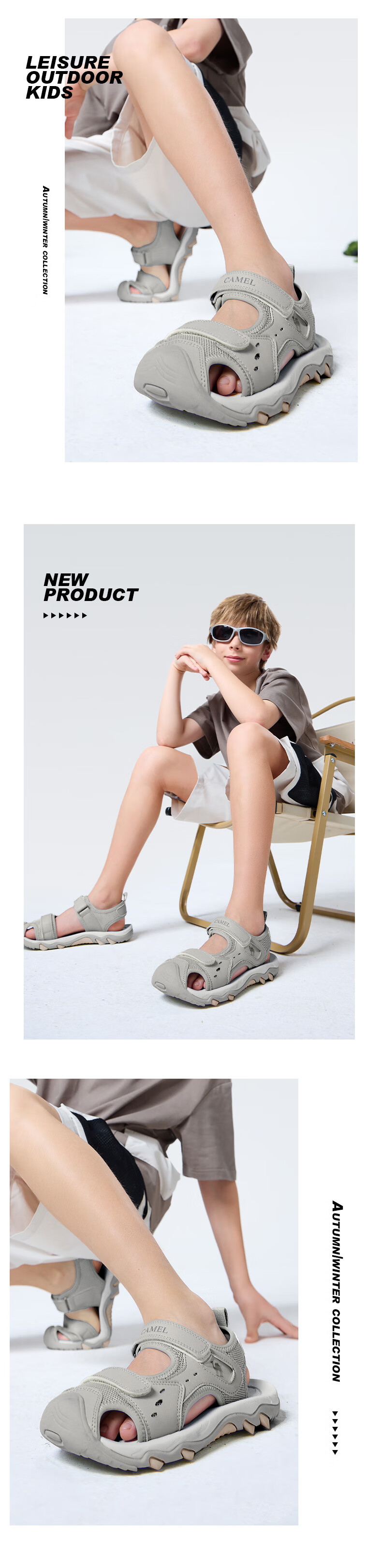 CAMEL Children's Sandals, Summer Beach Shoes, Closed-Toe, Anti-Collision, Non-Slip, Velcro Straps, for Older Childre 19